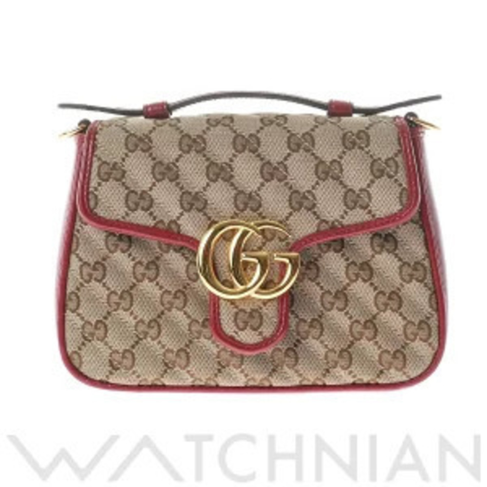 Gucci Leather Supreme Shoulder Red Bag Beige GG Top Handle Canvas Marmont Ebony - Picture 2 of 9
